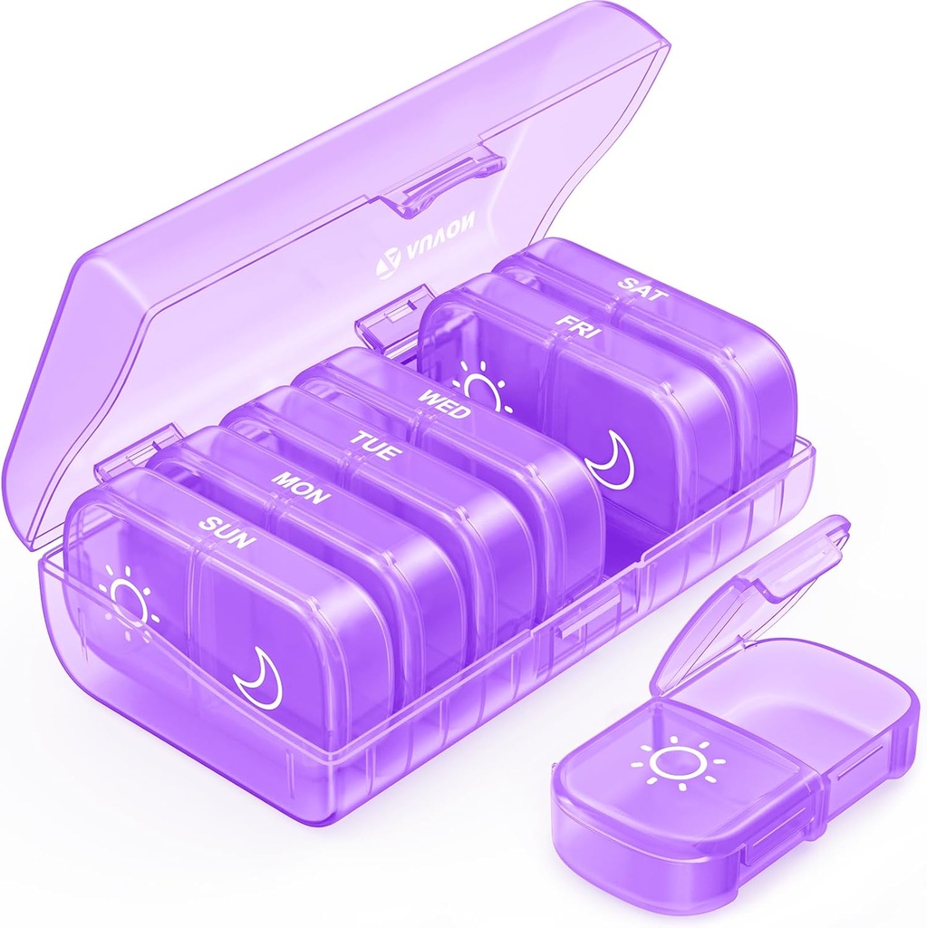 AUVON XL Weekly Pill Organizer 2 Mal pro Tag, AM PM Pillen-Gehäuse mit Ein-Side große Öffnung für leicht zu bedienen, Pille Box 7 Day Travel Medication Organizer für Medikamente, Vitamine, Fischöle, Ergänzungen