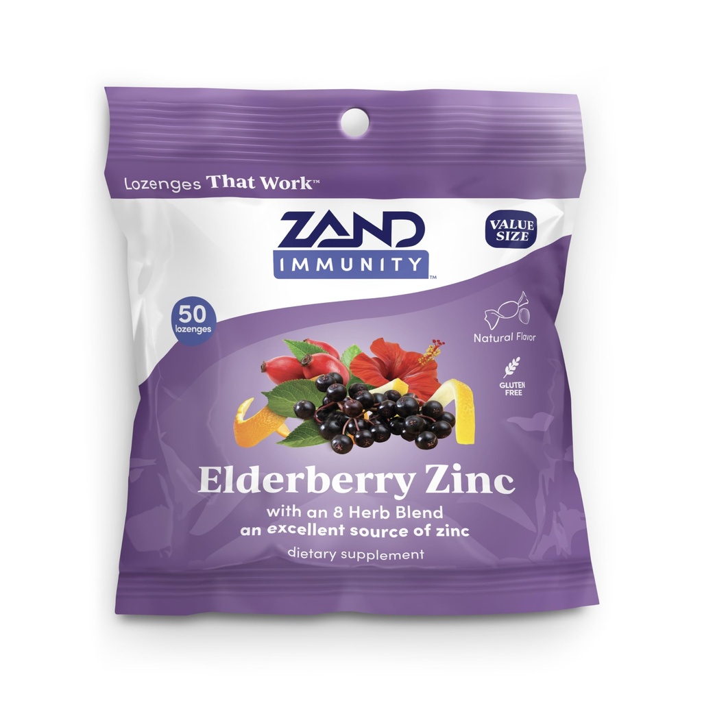 ZAND HerbaLozenge Elderberry Zinc, Good-for-You Lozenges for Dry Throats, No Corn Syrup, No Cane Sugar, 50 Lozenges