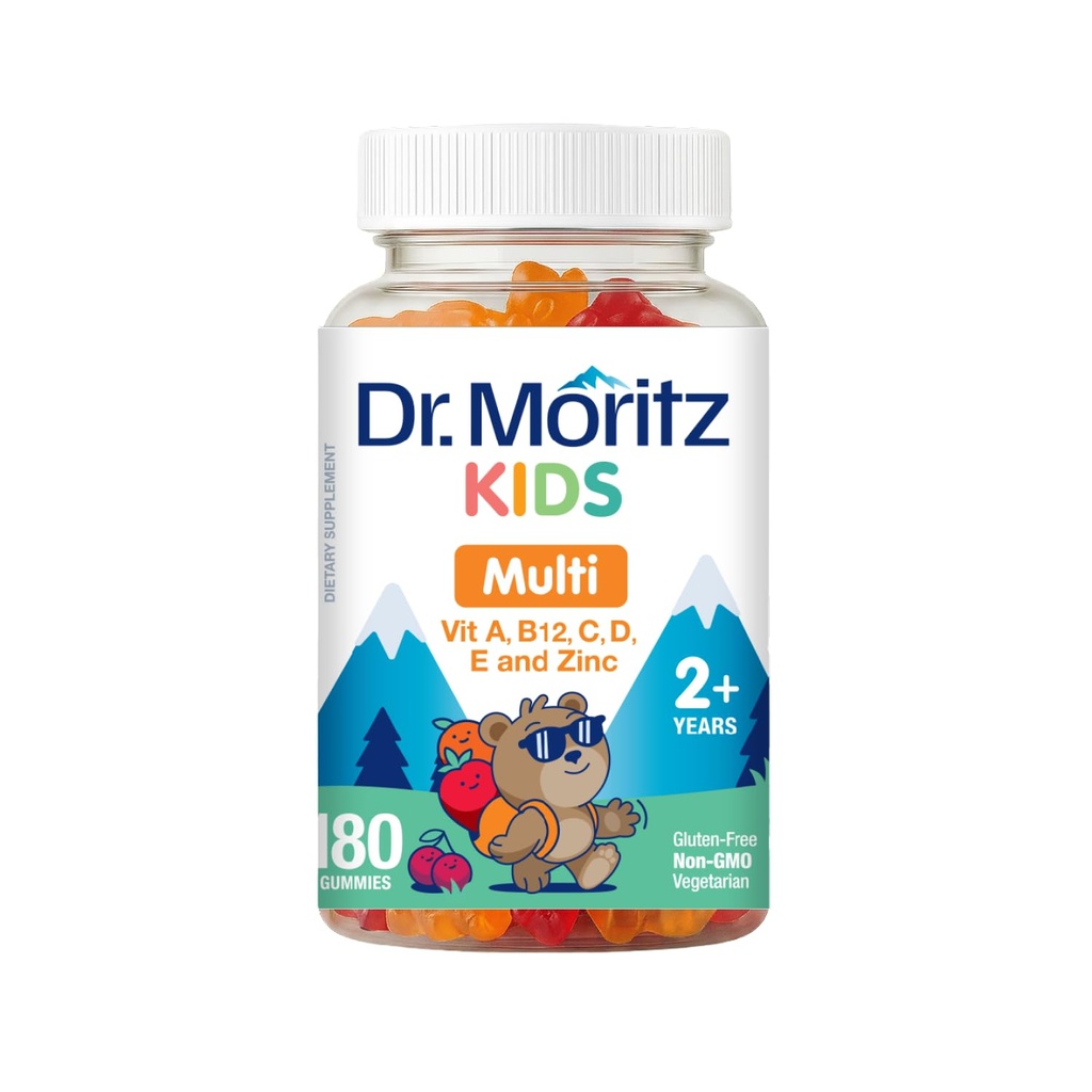 DR. MORITZ Kids Multivitamin Gummis - mit Kindern Vitamine A C D E B6 B12 Zinc & More- Complete Daily Support- Vegetarian & Non-GMO Multivitamins für Kinder (180 Zähler)