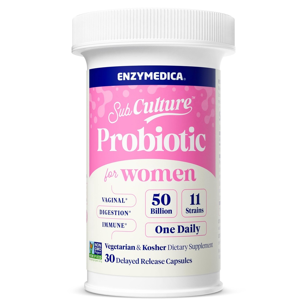 Enzymedica SubCulture Probiotics for Women's Vaginal & Urinary Health, 50 Billion CFU, unterstützt Immune + Verdauungs-Gesundheit & Regularität, 30 Count