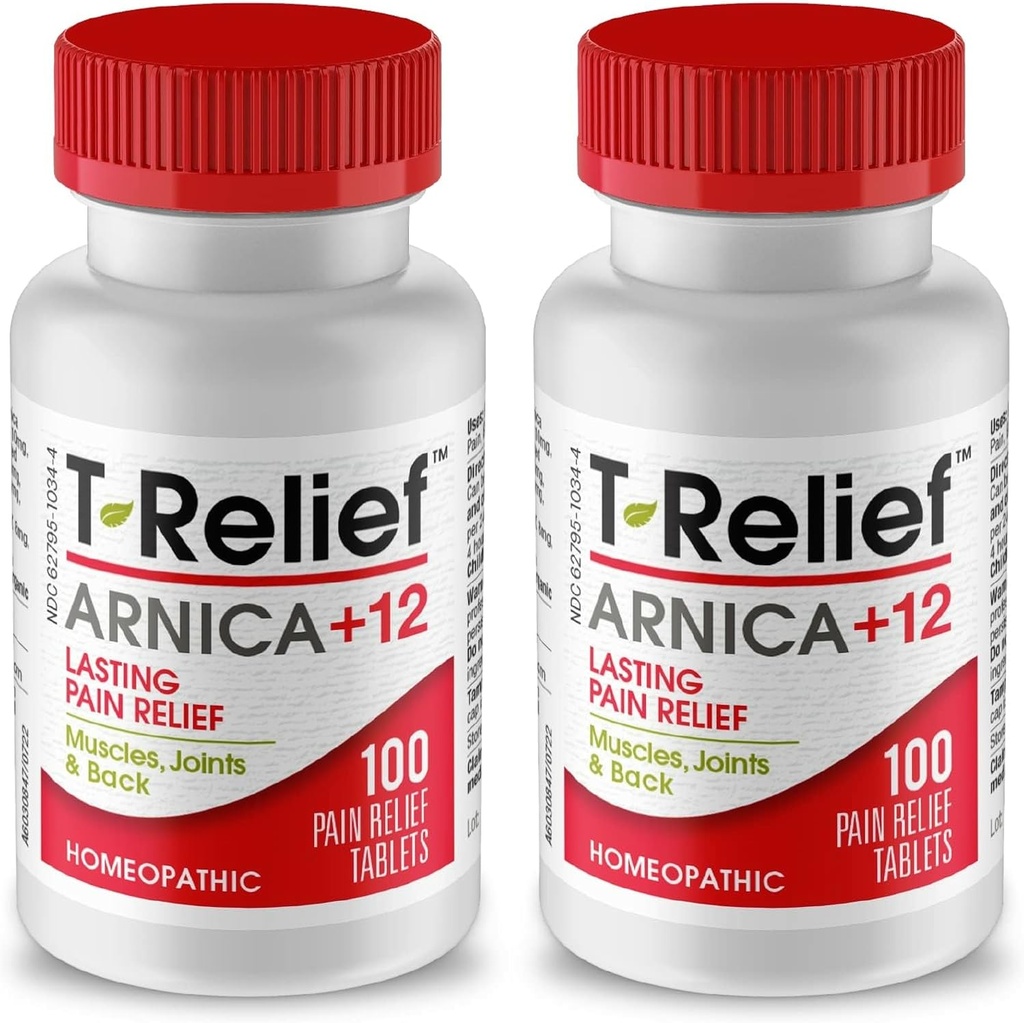 T-Relief Arnica +12 Natural Relieving Actives for Back Pain Joint Soreness Muscle Aches & Stiffness, Ganzkörper Fast Acting Relief für Frauen & Männer - 100 Tabletten (2 Pack)