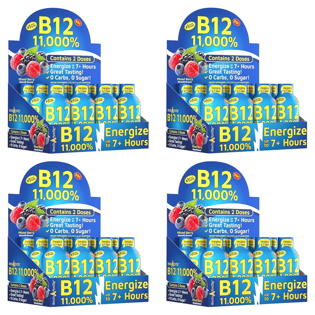 Grade A Qualität, B12 Mischbeeren Geschmack, bis zu 7+ Stunden Energie, 1.93 Fl Oz, 48 Zähler