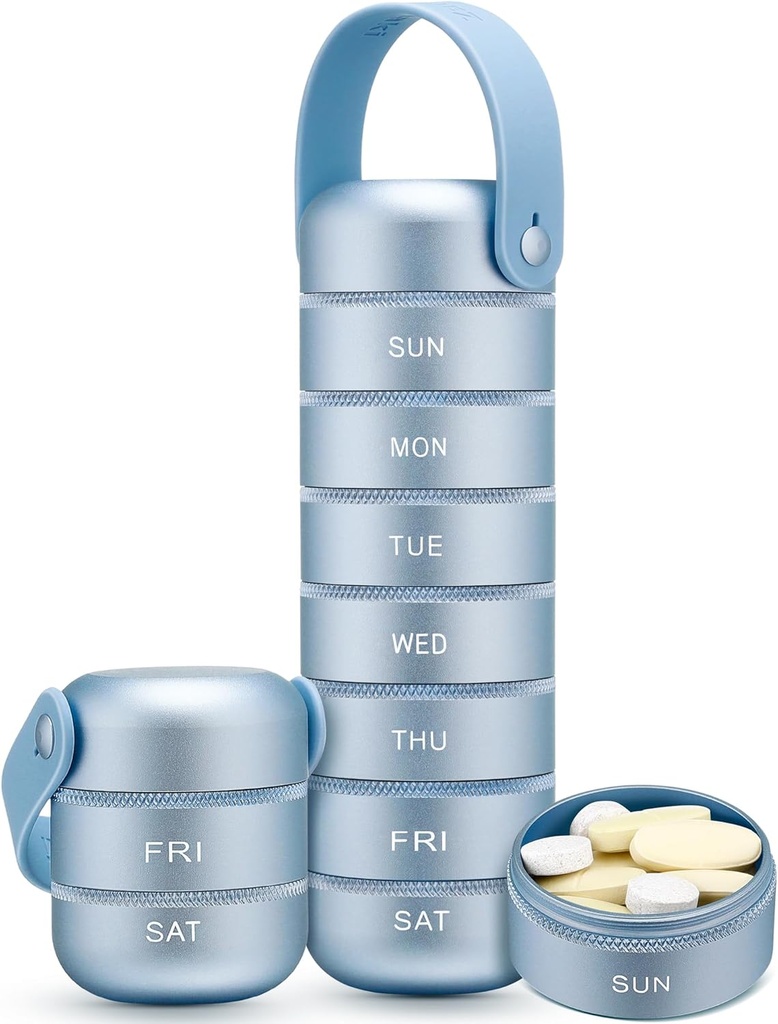 Zannaki Metall Wöchentliche Pille Organizer, große Reise Pille Box 7 Tage, Wasserdichte tägliche Pille Case mit Silikon Griff, Aluminiumlegierung tragbare Pillenhalter Container für Vitamin, Medizin, Beilage,Pills