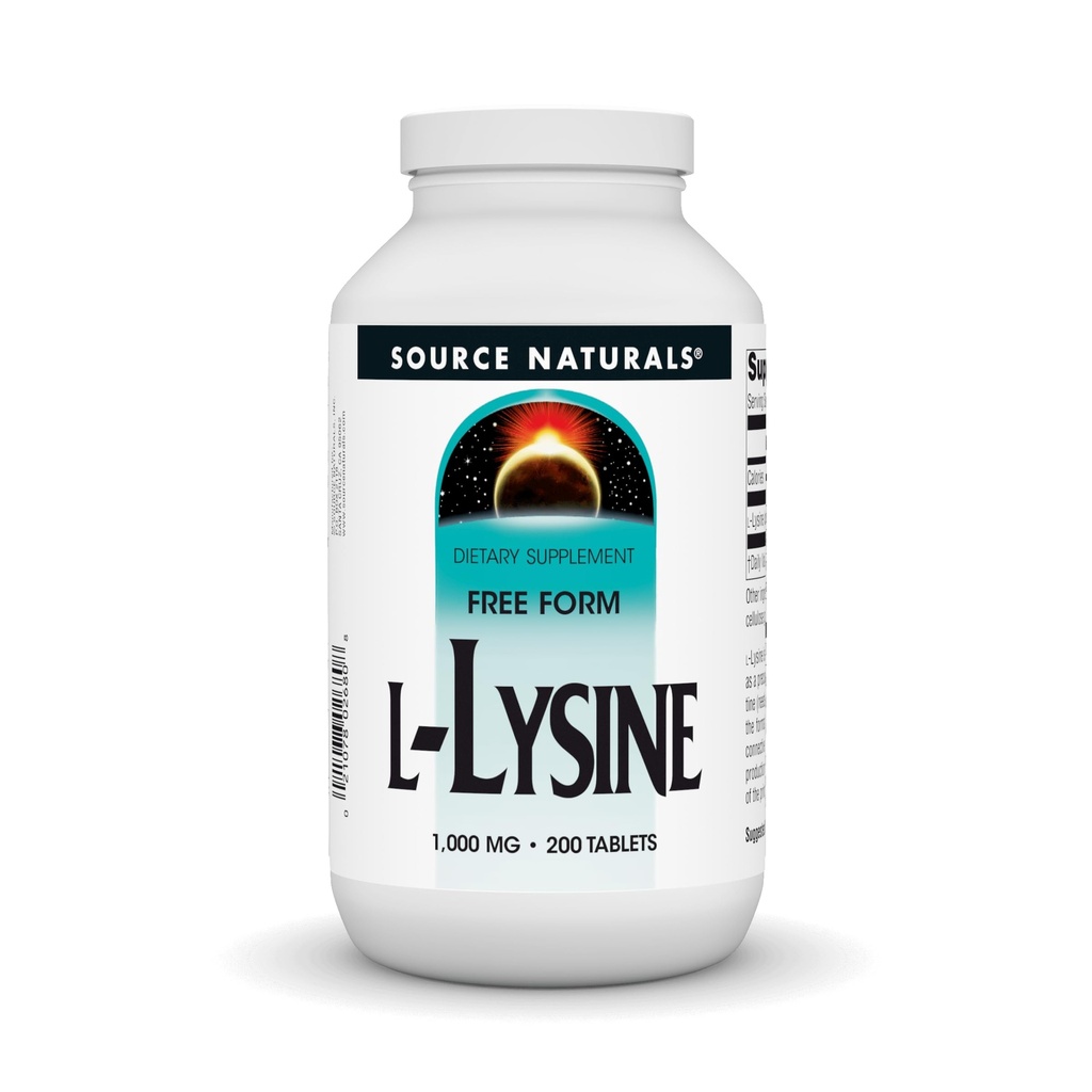 Source Naturals L-Lysine sans forme, 1000 mg - Supplément Acid Amino supporte la formation d'énergie et le collagène - 200 comprimés