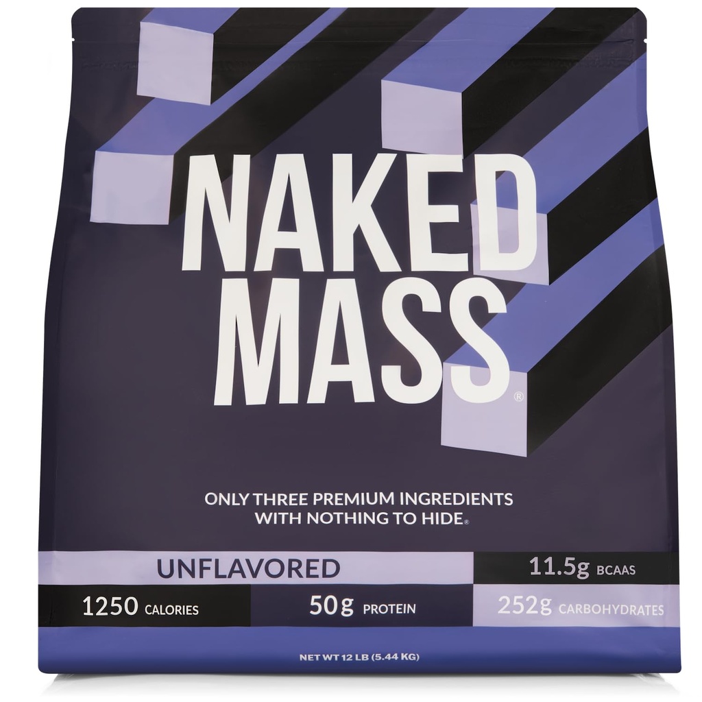 NAKED Mass - Natural Weight Gainer Protein Powder - 12LB Bulk, NSF Certified, GMO Free, Gluten Free & Soy Free. No Artificial Ingredients - 1,250 Calories per Serving