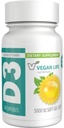 Vegan Life Nutrition - Vitamine D3 Capsules quotidiennes pour adultes (5000 UI) - Sans gluten, sans OGM, soutient la santé osseuse et le système immunitaire - 60 capsules