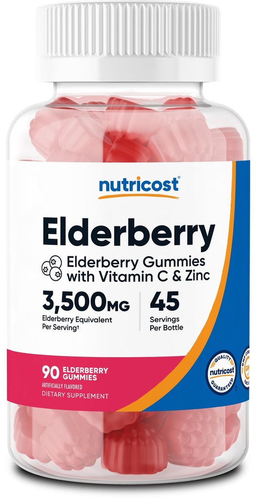Nutricost Elderberry Gummis mit Vitamin C & Zink 90 Gummis - Glutenfrei, Vegetarisch