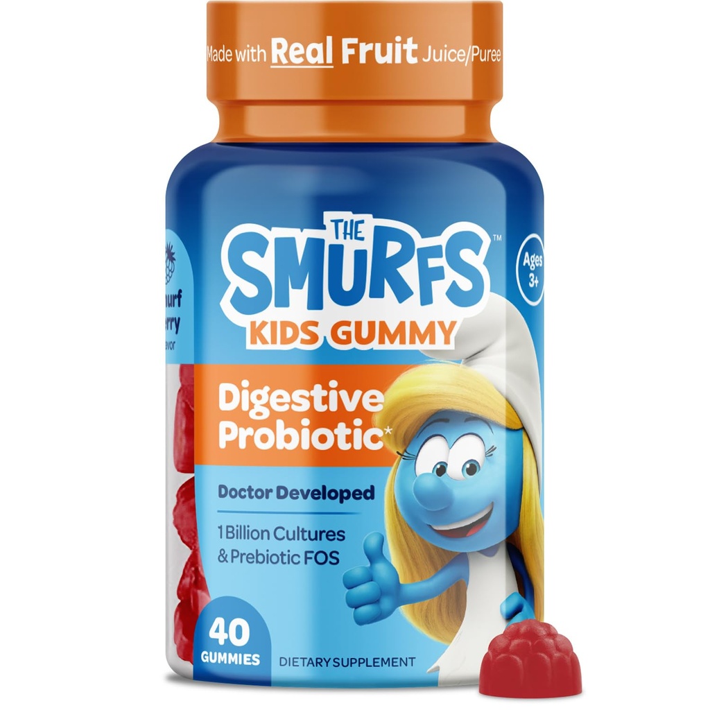 Smurfs Pre and Probiotics for Kids Gummies | Kids Probiotics Gummies for Digestion and Immunity | Made with Real Fruit | Doctor Developed | Non-GMO and No Artificial Flavors or Colors | 40 Gummies