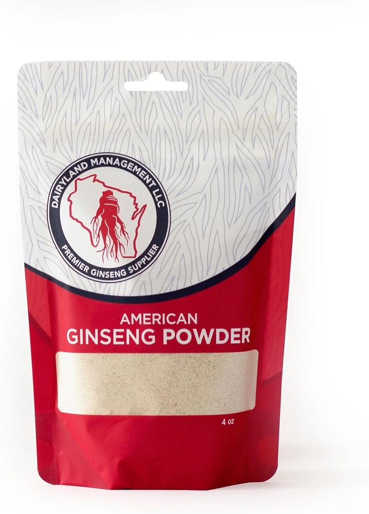 Dairyland concentré poudre de ginseng américain - 4 oz Pack de poudre de ginseng Wisconsin - Non-OGM, sans gluten - supplément à base de plantes pour smoothies, cuisson, thé