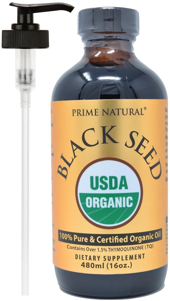 PRIME NATURAL Organic Black Seed Oil 16oz - Kalt gepresst Unraffed High Thymoquinone 1,7% USDA Zertifiziert - türkische Herkunft Potent Nigella Sativa Flüssigkeit - Vegan Omega 3 6 9, Antioxidant