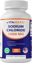 Chlorure de sodium vitamatique 1000mg – 365 Comprimés Electrolyte Repleniser & Support d'hydratation – Non-OGM, sans gluten
