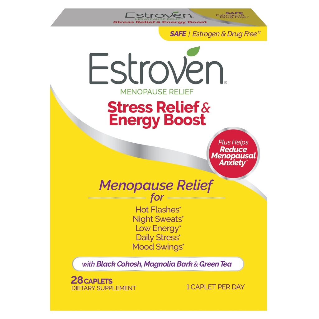 Estroven Stress Relief & Energy Relief for Ménopause Relief - 28 Ct. - Ingrédients prouvés cliniquement fournir un support de stress et d'énergie + Sweats de nuit & Flash Relief - Sans médicament et sans gluten