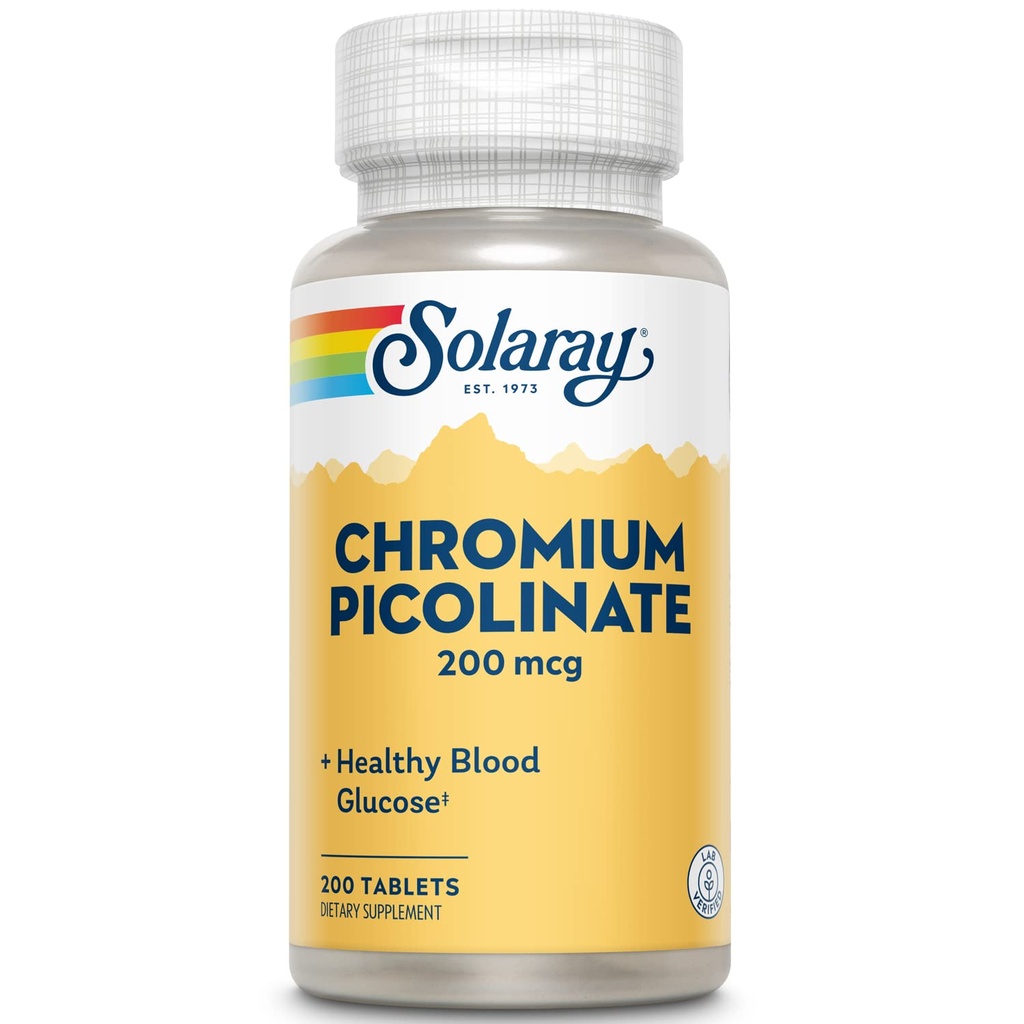 Tablettes de picolinate de chrome Solaray, 200 mcg