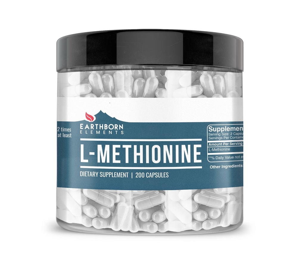 Éléments terriens L-Méthionine 200 Capsules, pures et non diluées, sans additifs