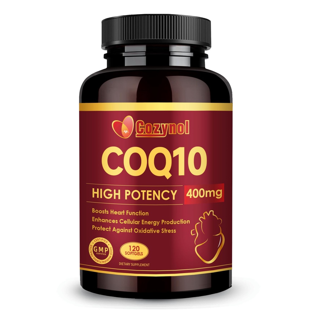 CoQ10-400mg-Softgels avec PQQ & Omega 3, Coenzyme d'absorption maximale Q10, puissant antioxydant pour la santé cardiaque et la production d'énergie, 120 Compte, non-OGM