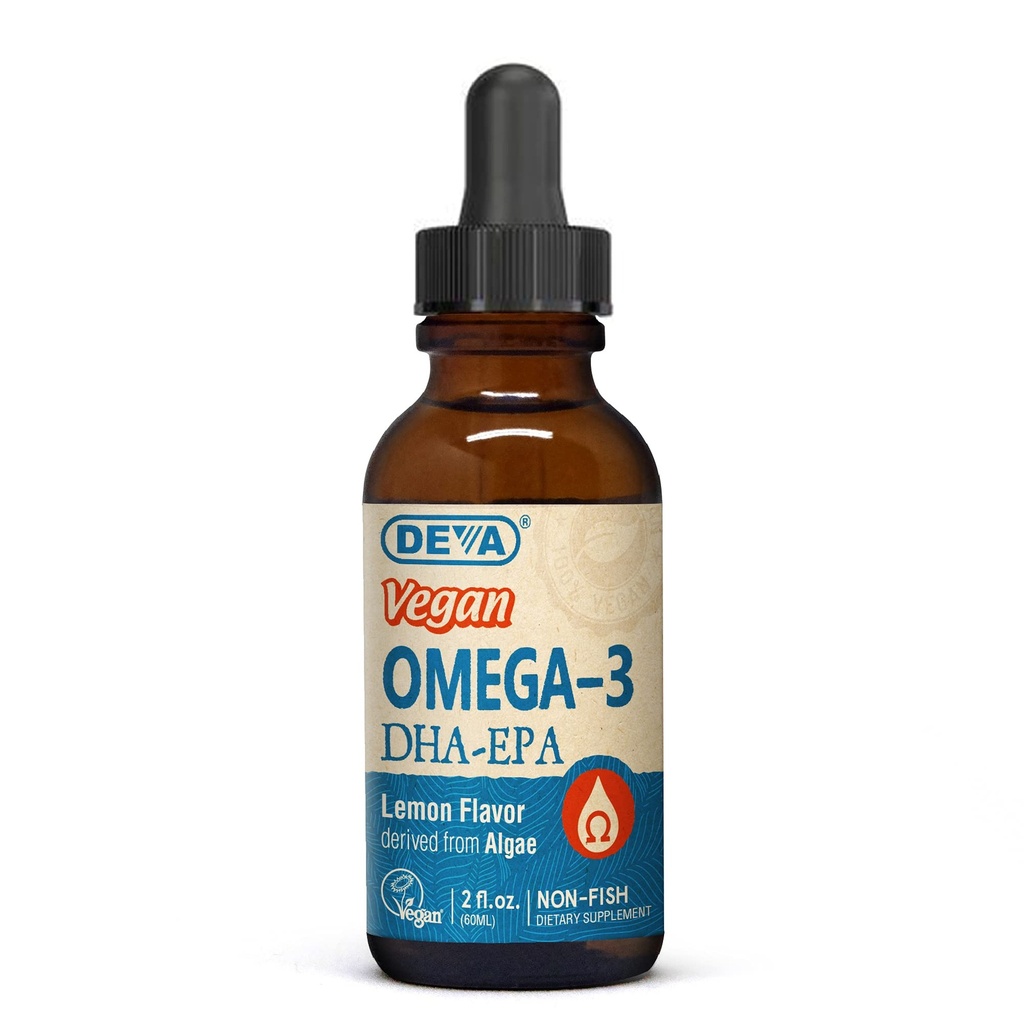DEVA Vegan Omega-3 Liquid DHA - EPA, Nichtfisch aus Algen, Zitronengeschmack, 2 Unzen