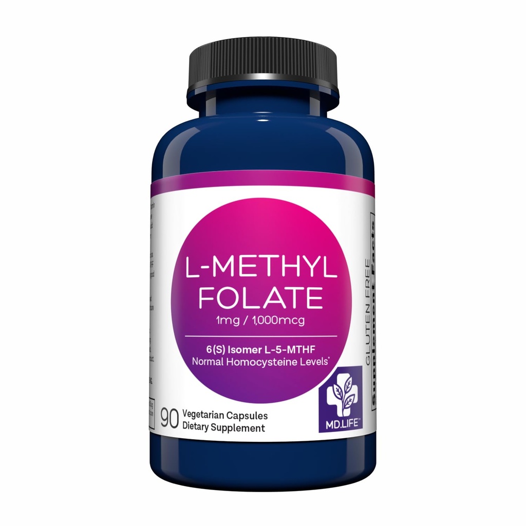 MD Life L-Methylfolat 1 mg Supplement - Professional-Grade Active L Methylfolate Supplement - 90 Kapseln - L-Methylfolat 1mg - Maximum Potency MTHFR W/ Essential Amino Acids