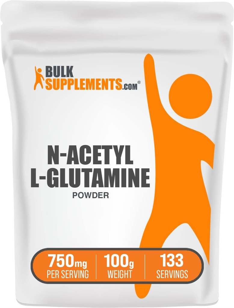 BulkSupplements.com N-Acetyl L-Glutamin Pulver - Glutamin-Ergänzung, L Glutamin-Pulver, Gut Health & Recovery - Glutenfrei, 750mg pro Servierung, 100g (3,5 oz) (Pack von 1)