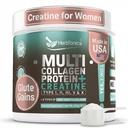 Créatine à base d'herbes pour femmes 5000mg Créatine monohydratée + poudre de protéines multicollagènes (type I, II, III, V, X) – Lean Muscle, Recovery & Skin Support – Grass-Fed, No Bloat, Non aromatisé – 30 portions