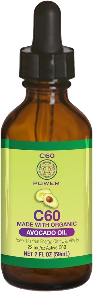 C60 Power C60 dans l'huile d'avocat biologique - Soutien au bien-être naturel pour les hommes et les femmes, 99,99 % de carbone pur Fullerènes, favorise l'énergie, la clarté mentale et l'endurance - 2 fl oz bouteille