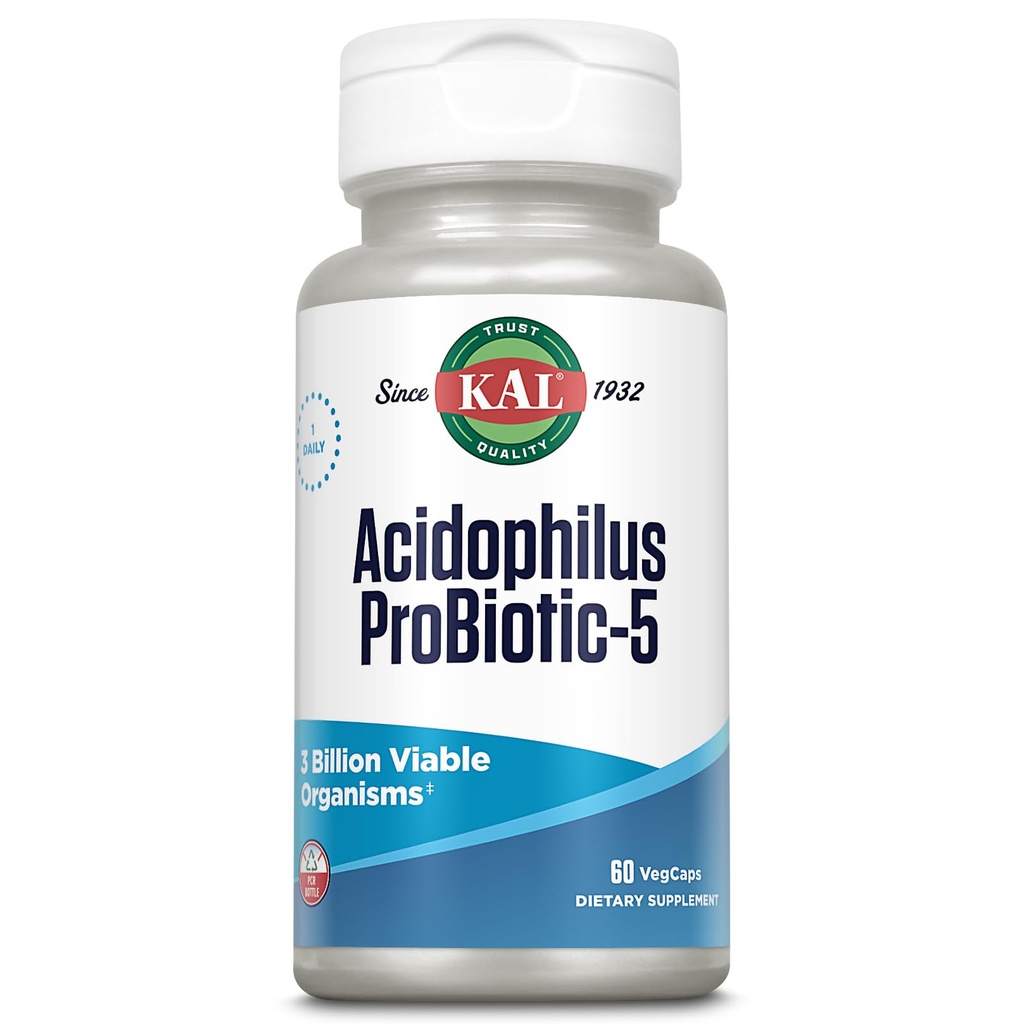 KAL Acidophilus Comprimés, Probiotique-5 Capsules, 3 Bil, 60 Compte