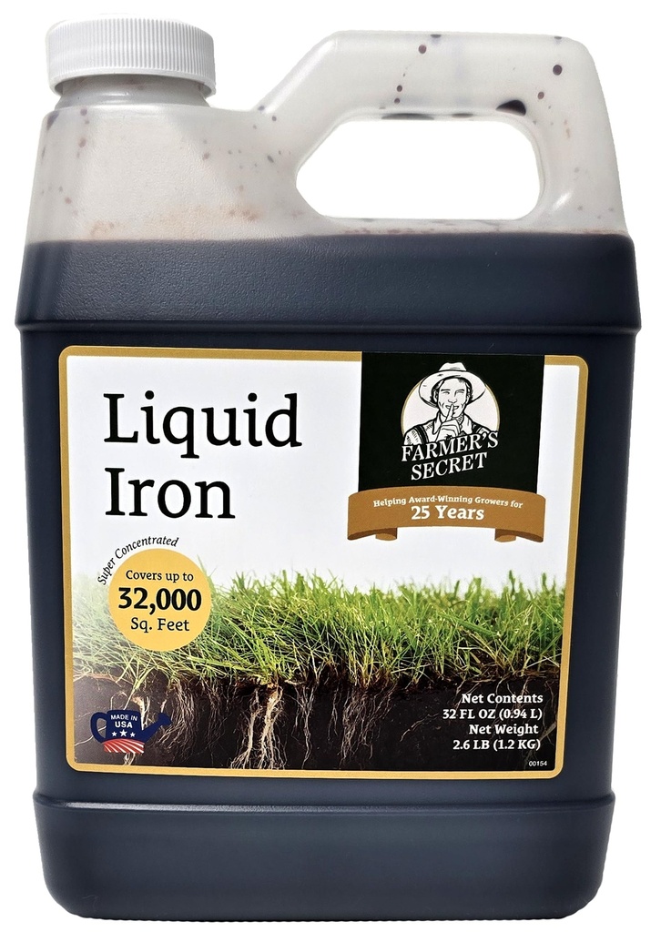 Farmer’s Secret Liquid Iron for Lawns and Gardens - Chelated Liquid Iron Supplement - for use on All Types of Grass, Plants and Trees (32oz)