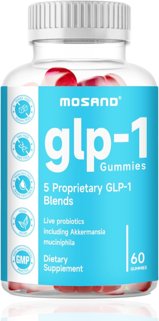 GLP-1 Probiotic Gummies, GLP-1 Beilage mit Akkermansia Probiotic, Berberine, kein Zucker für Gut & Digestion Health, Strawberry Flavor-60 Gummies