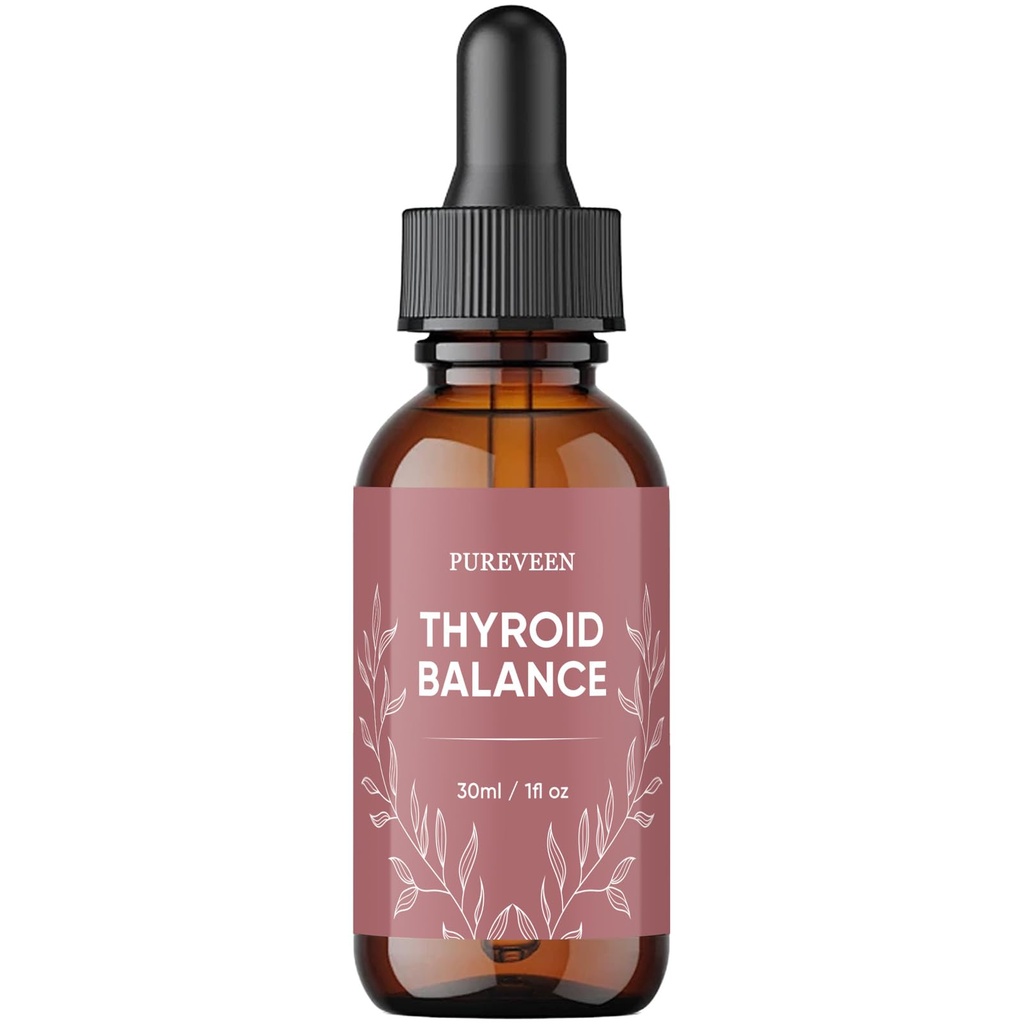 Pureveen Thyroid Support Drops for Men & Women, Thyroid Support Liquid Drops Promote Liver Metabolism and Relieve Eyes and Facial Discomfort with Milk Thistle, Zinc, Magnesium & Selenium, 30ML/1FL OZ