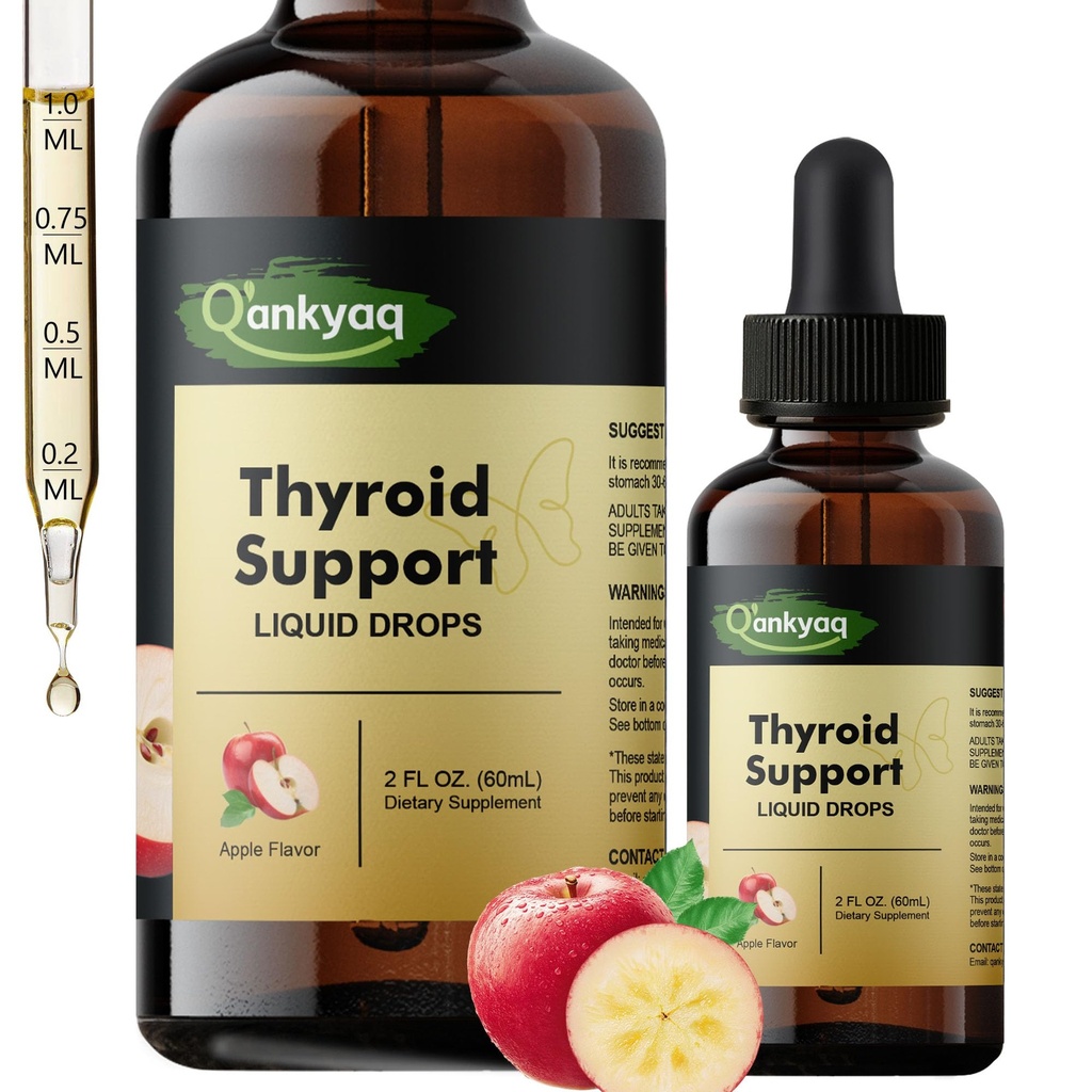 Q'ankyaq Thyroid Supplement Liquid Drops, Thyroid Drops for Women, with Selenium Zinc Iodine L-Tyrosine Ashwagandha, Thyroid Balance, Metabolism, Immune & Energy Support, 60ML
