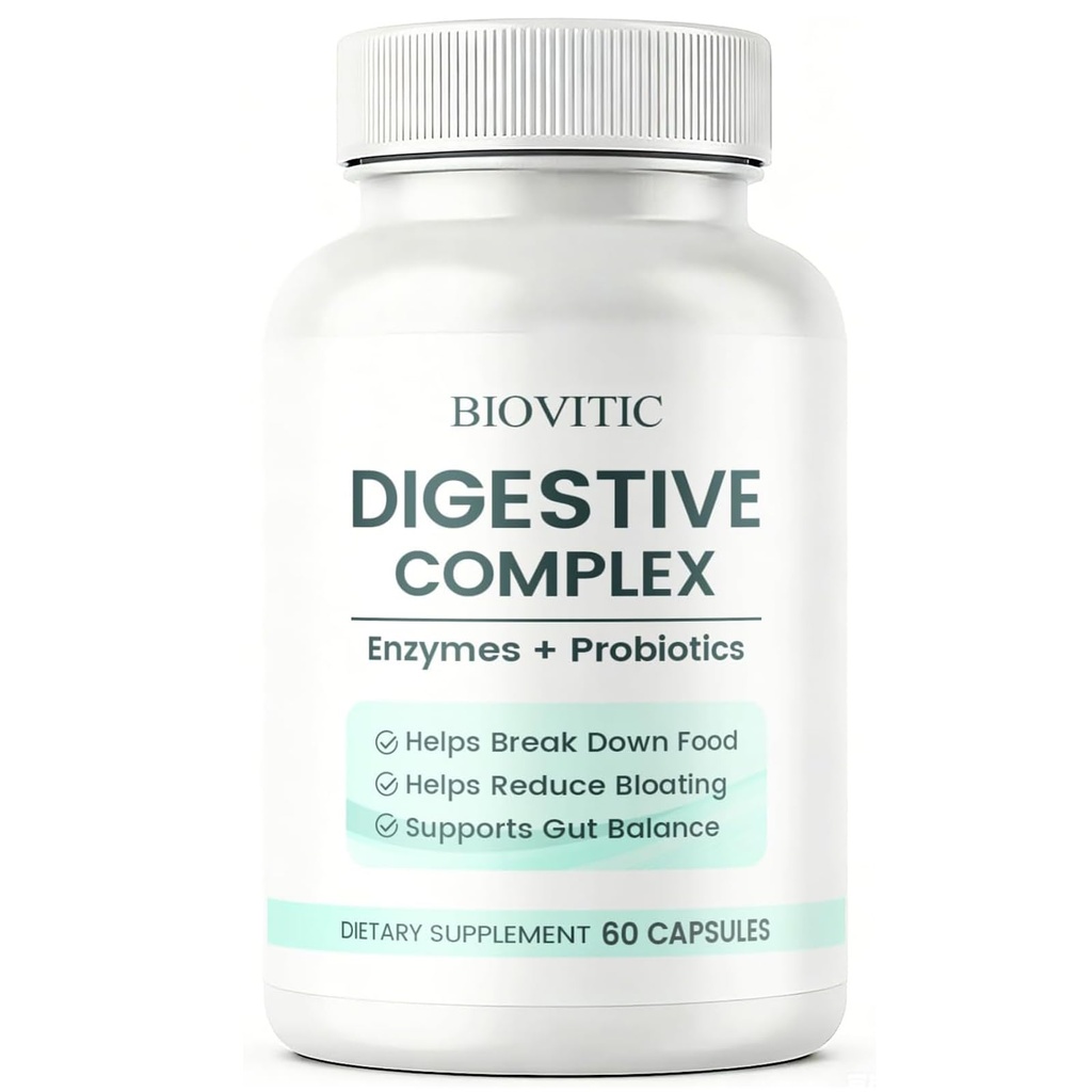 Biovitic Digestive Complex, Biovitic Digestive Enzymes Capsules for Gut Healh, Enzymes Supplement with Lipase, Amylase and Bromelain, 60 Capsules (1)