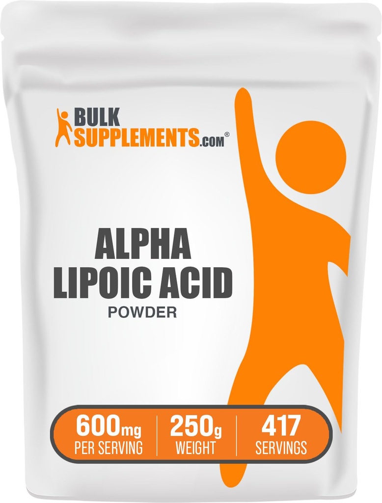 BulkSupplements.com Alpha Lipoic Acid Powder - ALA Supplement, Antioxidante Ergänzung - Glutenfrei, 600mg pro Servierung, 250g (8.8 oz) (Pack von 1)