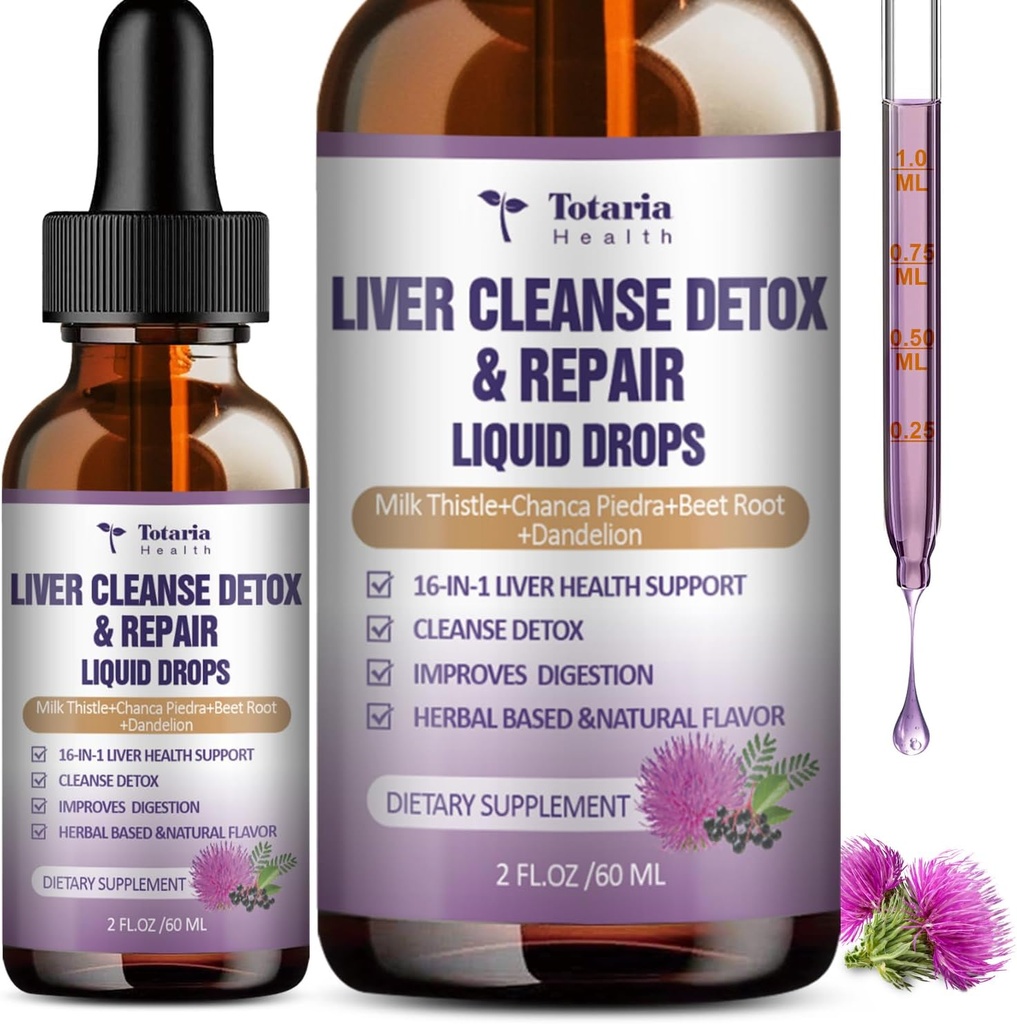 Nettoyer le foie liquide,1100mg Lait supplément de chardon Racine de dandelion et 16+ herbes pour le foie soutenir foie actif Formule de santé sans sucre végétalien non-OGM et tout-naturel