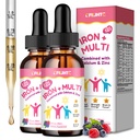 Liquid Iron Supplement for Kids, Women & Men - with Calcium, Zinc, Kids Multivitamin with Iron Drops - Blood Builder & Energy Support for Iron Deficiency, Anemia, Mixed Berry Flavor 4 Fl Oz
