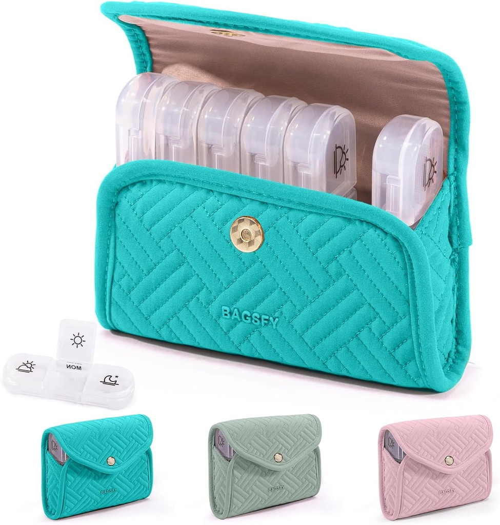 BAGSFY Organisateur hebdomadaire de pilules 3 fois par jour dans une coque de tissu mignon, organisateur de pilules de médecine, boîte à pilules, cas de pilules de voyage portable, contenant de pilule pour les médicaments, vitamines, huiles de poisson, suppléments