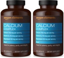 Éléments Complexe de calcium avec vitamine D, 250 mg de calcium (3 par portion), végétalien, 195 capsules (paquetage mai vary), soutient les os forts et la santé immunitaire (paquet de 2)