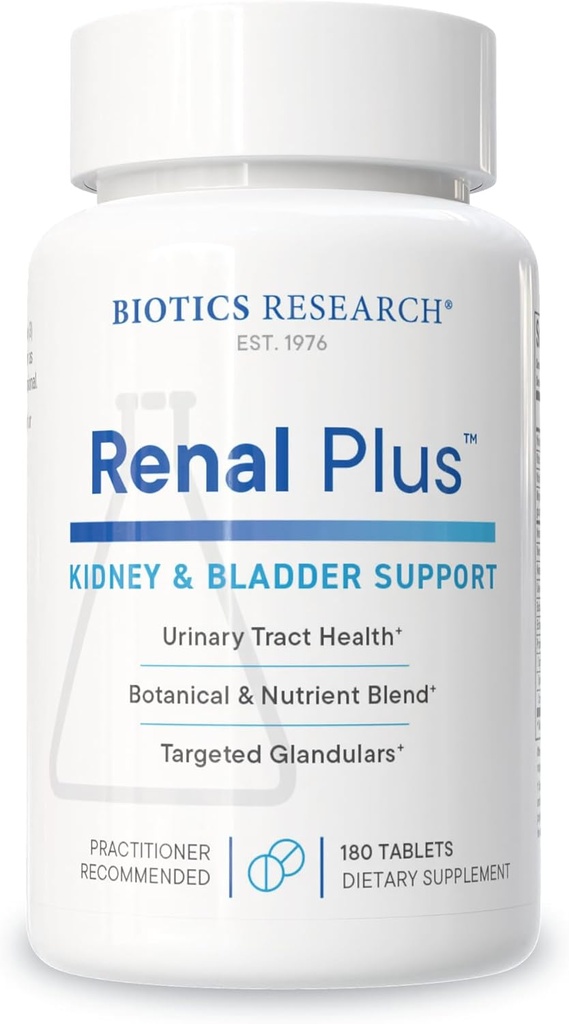 Biotics Research Renal Plus – Botanische, Glandulare und Ernährungsunterstützung für optimale Nierenfunktion. Nierengesundheit & unterstützt Urologische Funktion –Ulva ursi, Buchu Leaf, Echinacea, Cranberry–180Tabs