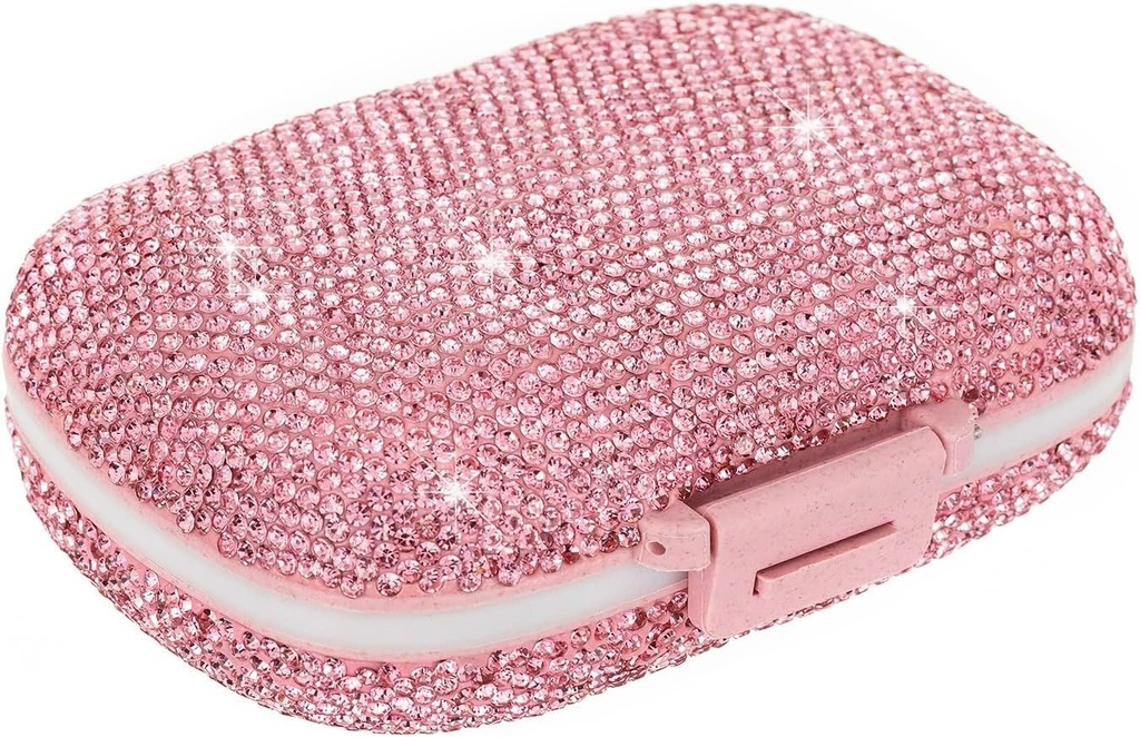 Süße Pille Organizer Kleine Bling Pille Case für Geldbeutel Medizin Vitamin Container Halter Tägliche Pille Box Container für Frauen Reisemedizin Kit(Pink)