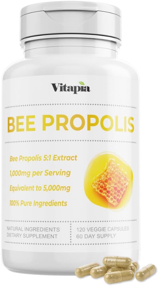 Bee Propolis Extrakt Kapseln 1000mg Ergänzung für Immununterstützung, Vitalität, Hautgesundheit - Potente Polyphenole, Flavanoide, Antioxidantien - 120 Count, Non-GMO, Glutenfrei