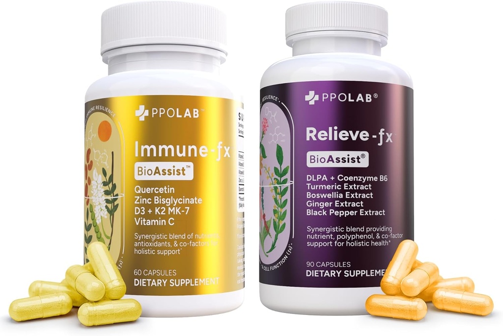 BioAssist® Relieve-Fx + Immun-fx, Recovery Relief Joint Detox Mood Immune Pulmonary Lung Support Supplement Factors, Clean Certified®, Non-GMO