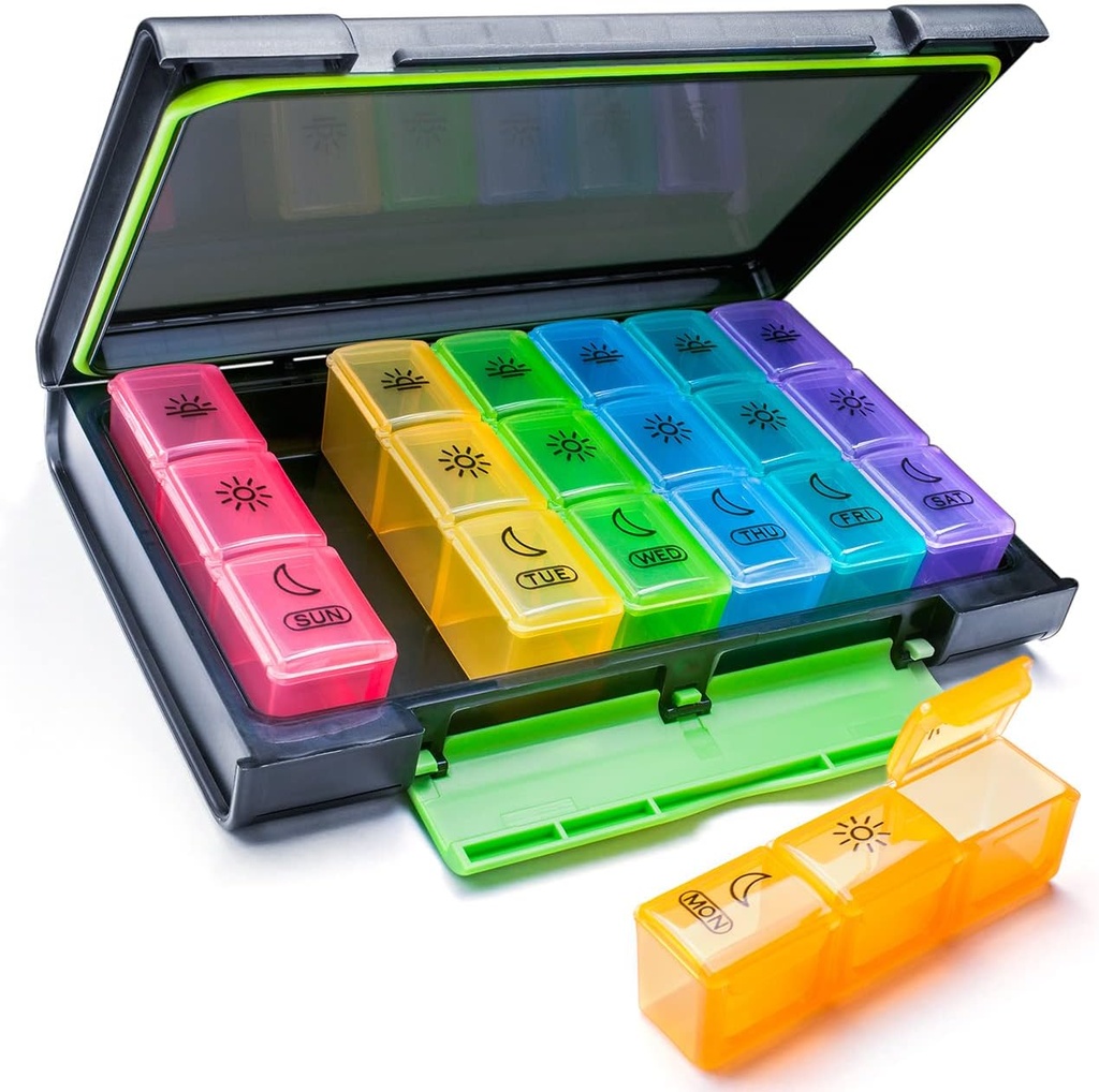 Weekly Pill Organizer, 7 Tage Pille Box (3-Times-A-Day) Portable for Travel with Moisture-Proof Design Pille Case to Pills/Vitamin/Fish Oil/Supplements