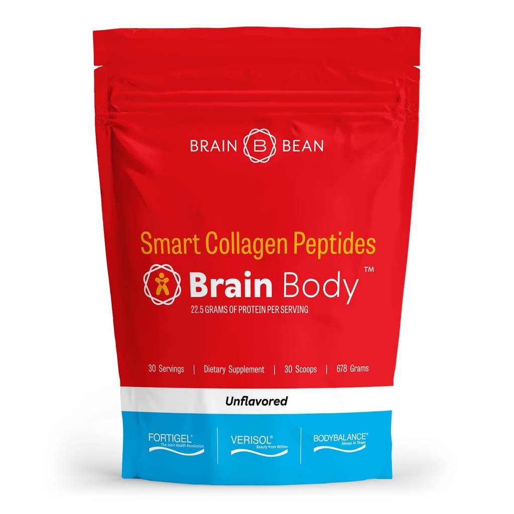 Brain Body Collagen Peptides Powder - Vital Protein & Collagen Supplement for Women & Men - Hydrolyzed Type I & III for Hair, Skin, Nails & Joint Health - 30 Servings - Unflavored - 678g