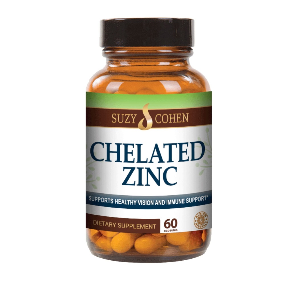 Suzy Cohen Chelated Zink Supplements - 60 Kapseln Sanft auf dem Magen - Zink ist für gesundes Zellwachstum und DNA-Bildung - unterstützt gesunde Immunfunktion und Hautgesundheit