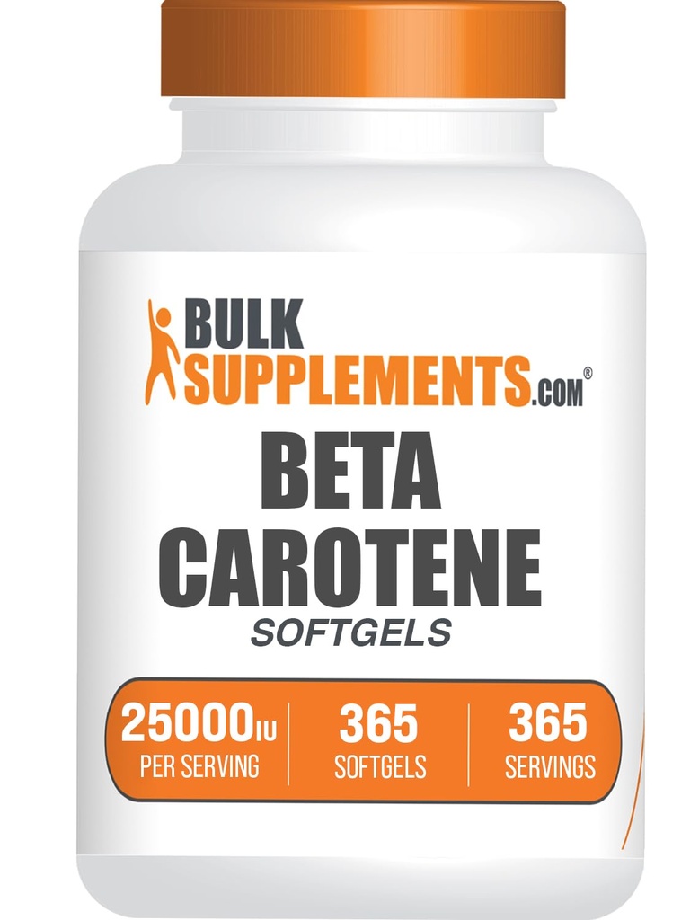 BulkSupplements.com Beta Carotene 25000 IU Softgels - Vitamin A Supplement, Beta Carotene Supplements - for Eye Support, Gluten Free, 1 Softgel per Serving, 365 Count (Pack of 1)