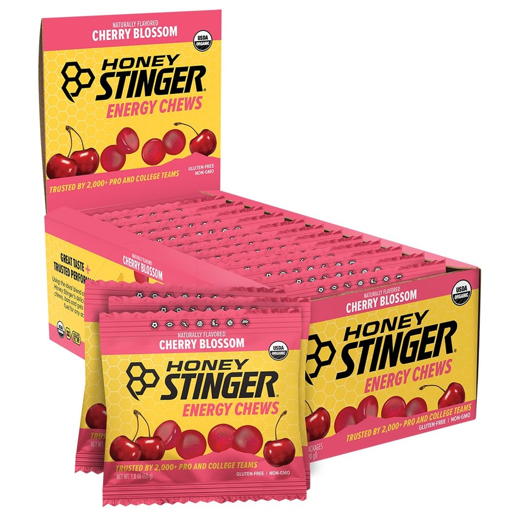 Miel Stinger Bio Cherry Blossom Energy Chew, sans gluten et sans caféine, pour l'exercice, la course et la performance, la nutrition sportive pour la maison et le gym, la préparation et la mi-entraînement, 12 Pack, 21.6 Ounce