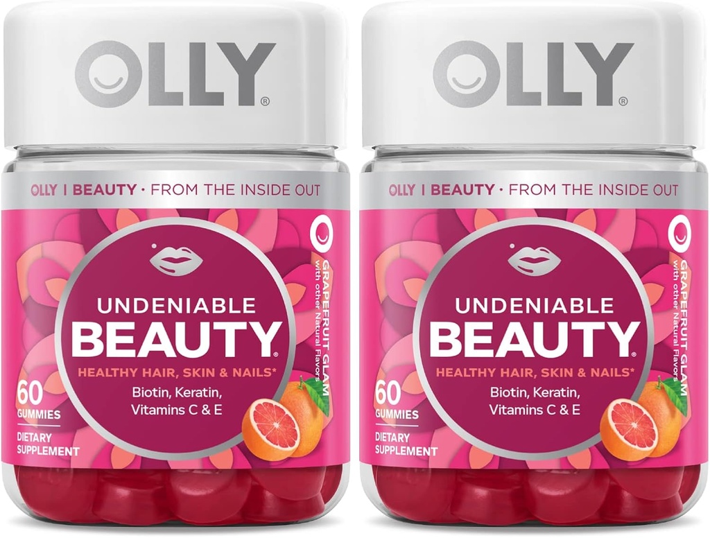 OLLY Undeniable Beauty Gummy, für Haar, Haut, Nägel, Biotin, Vitamin C, Keratin, Kaubare Ergänzung, Grapefruit, 30 Tage Versorgung - 120 Count