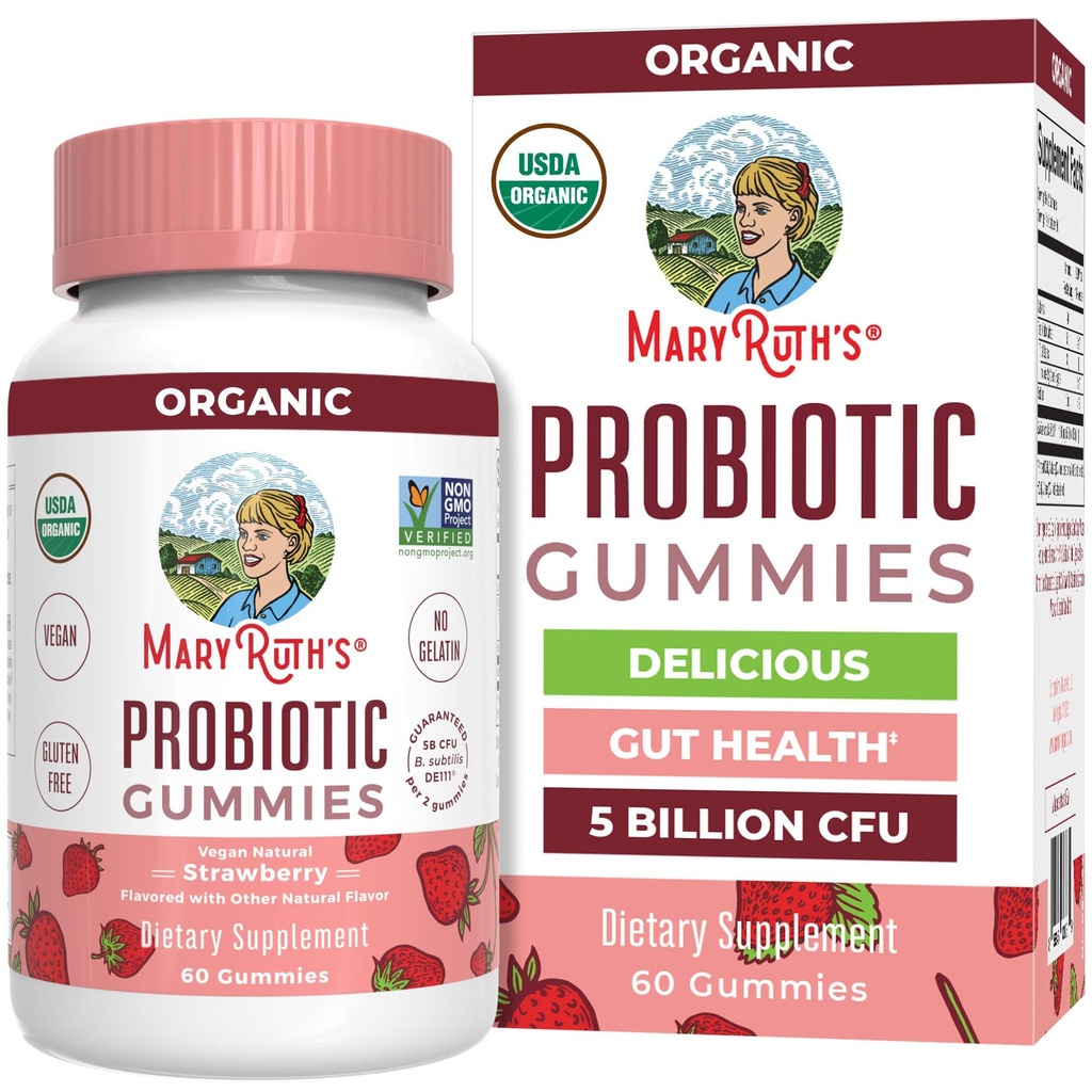 MARYRUTH's USDA Organic Probiotic Gummies Probiotic Digestive Support | Immun Support | Verdauungs- & Gut Health Supplement | 5 Billion CFU | Vegan | Non-GMO | Gluten Free | 60 Count