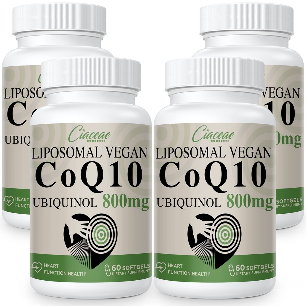Liposomique CoQ10 800mg Ubiquinol Softgel, Max Absorption Ubiquinol Coenzyme Q10, Ubiquinol CoQ10 Supplément pour l'antioxydant, la fonction cardiaque et la production d'énergie, Pure CoQ10 800mg, 240 Vegan Softgels