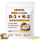 2-en-1 Vitamine D3 K2 Supplément Softgel, Vitamine D3 10000 UI et Vitamine K2 200 mcg, K2 MK7 avec D3 Supplément Vitamine Soutien Immune, coeur, articulations, dents et santé des os