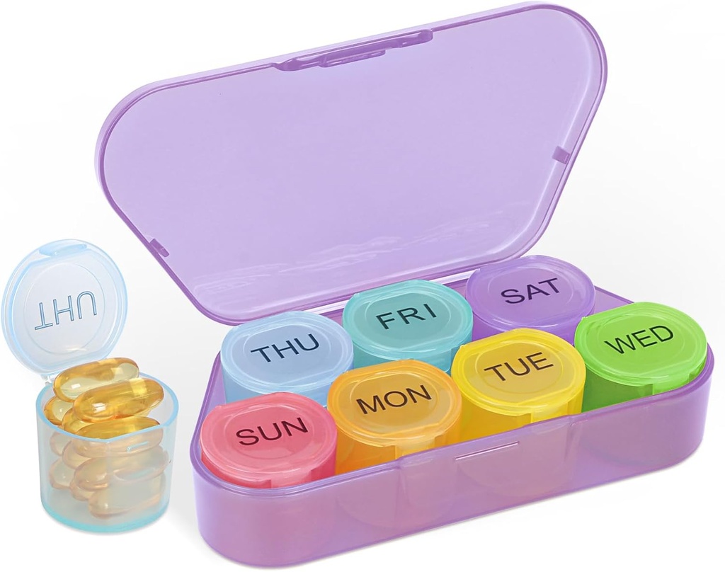 NatureTouch Weekly Pill Organizer, BPA Freie Medizin Organizer Rainbow 7 Tage Pille Box, Täglich tragbare Pille Conatainer für Pillen/Vitamin/Fish Oil/Supplements [Letzte Version],Purple