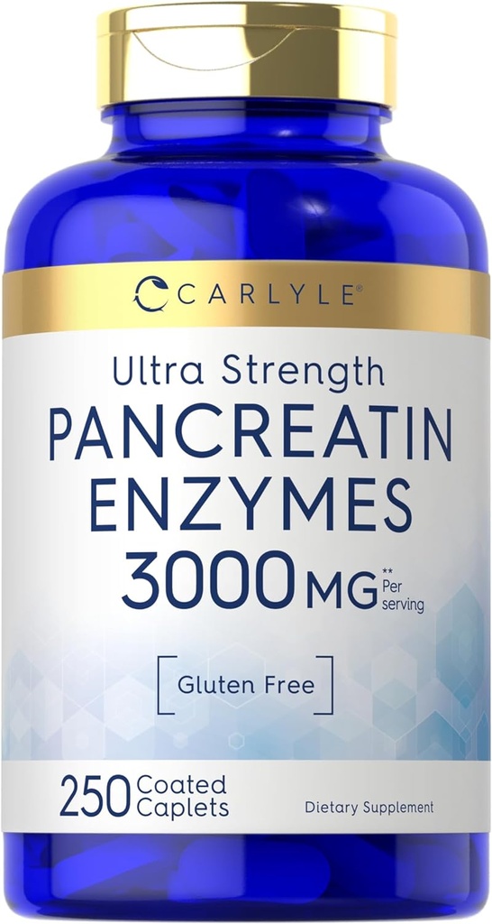 Carlyle Pancreatin Verdauungsenzyme | 3000mg | 250 Caplets | Non-GMO, Gluten Free | High Potency Formula